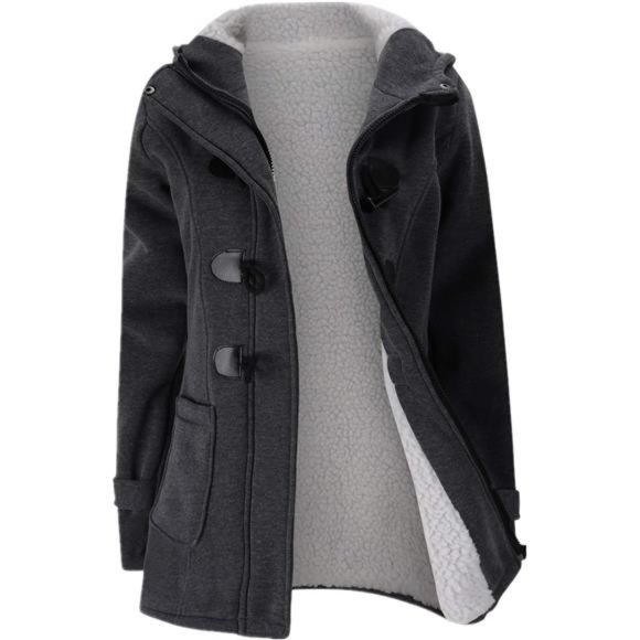 Womens Fashion Horn Button Fleece Thicken Coat with Hood Winter‎ Warm Jacket